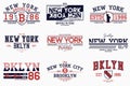 Set of Brooklyn, New York slogan prints for t-shirt. Typography graphics for college tee shirt. NY stamp collection for varsity Royalty Free Stock Photo